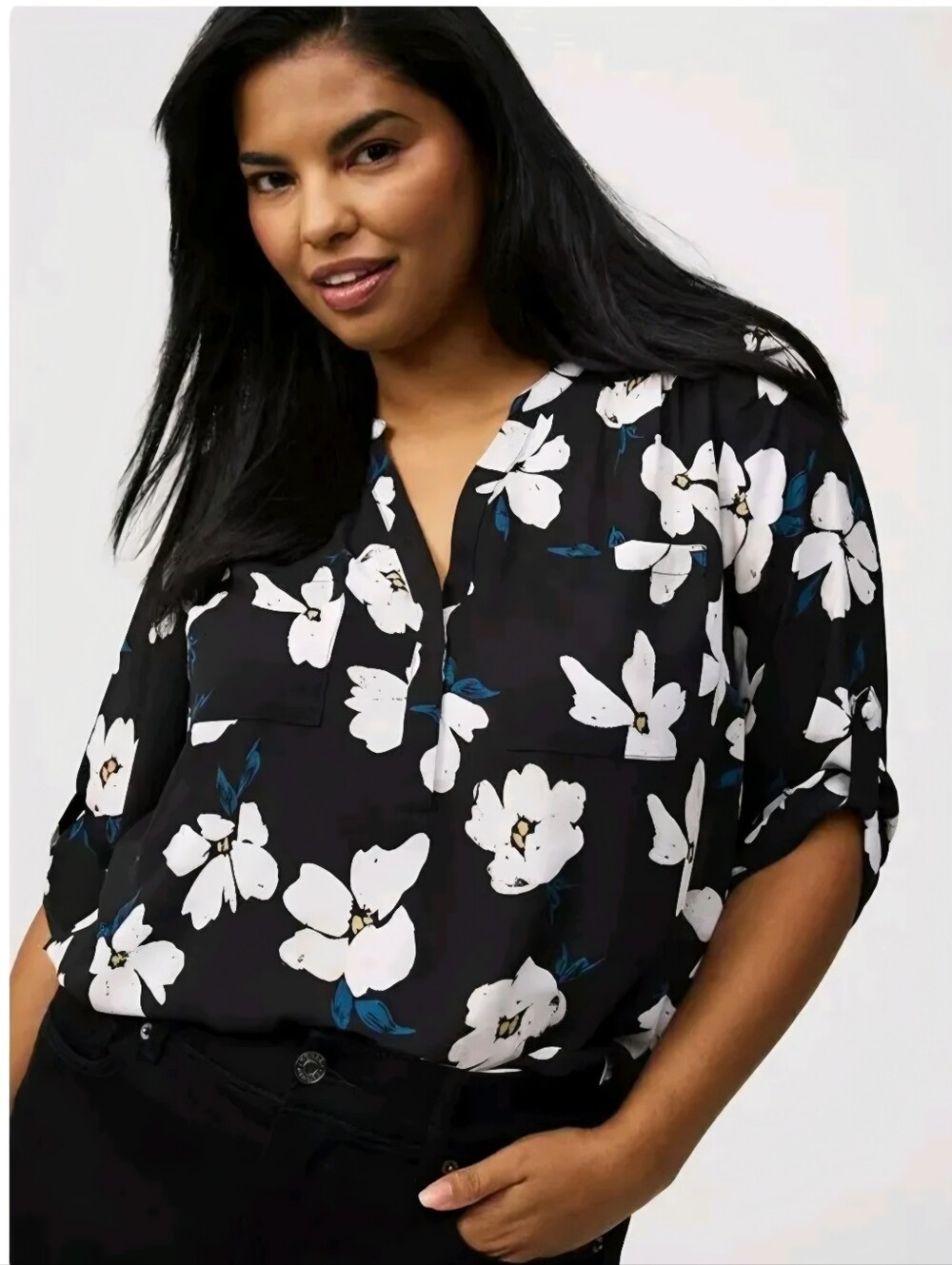 #004 Torrid 00 Harper Georgette 3/4 Sleeve Blouse